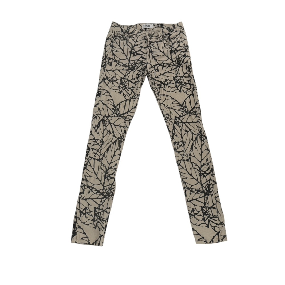 PAIGE Skyline Skinny Cream Black Leaf Pattern Jeans Size 28 Women’s